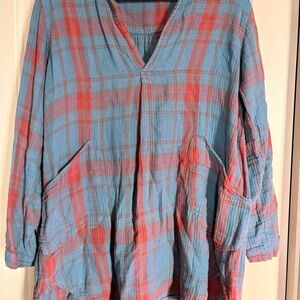Free People Blue and Red Plaid Tunic
